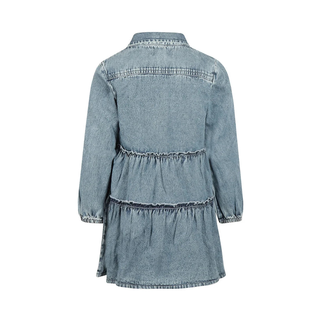 Tiered Denim Button-Down Dress
