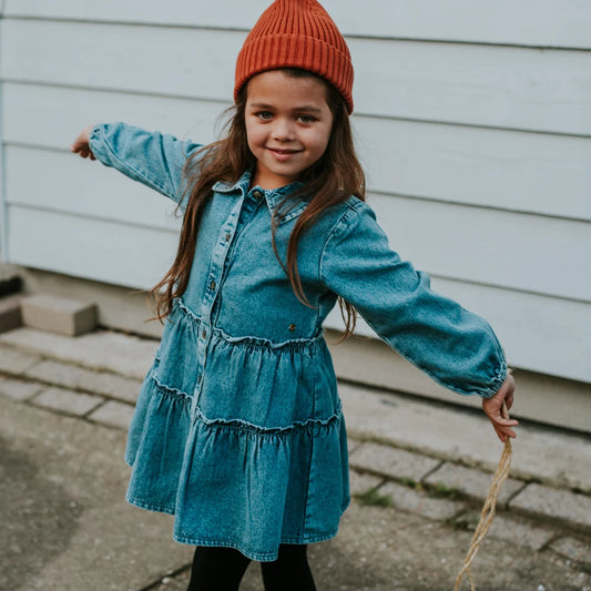 Tiered Denim Button-Down Dress