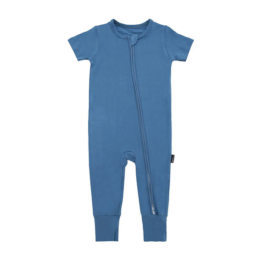 Short Sleeve Zipper Romper - Marine Blue