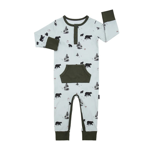 Tall Pocket Romper - Black Bears