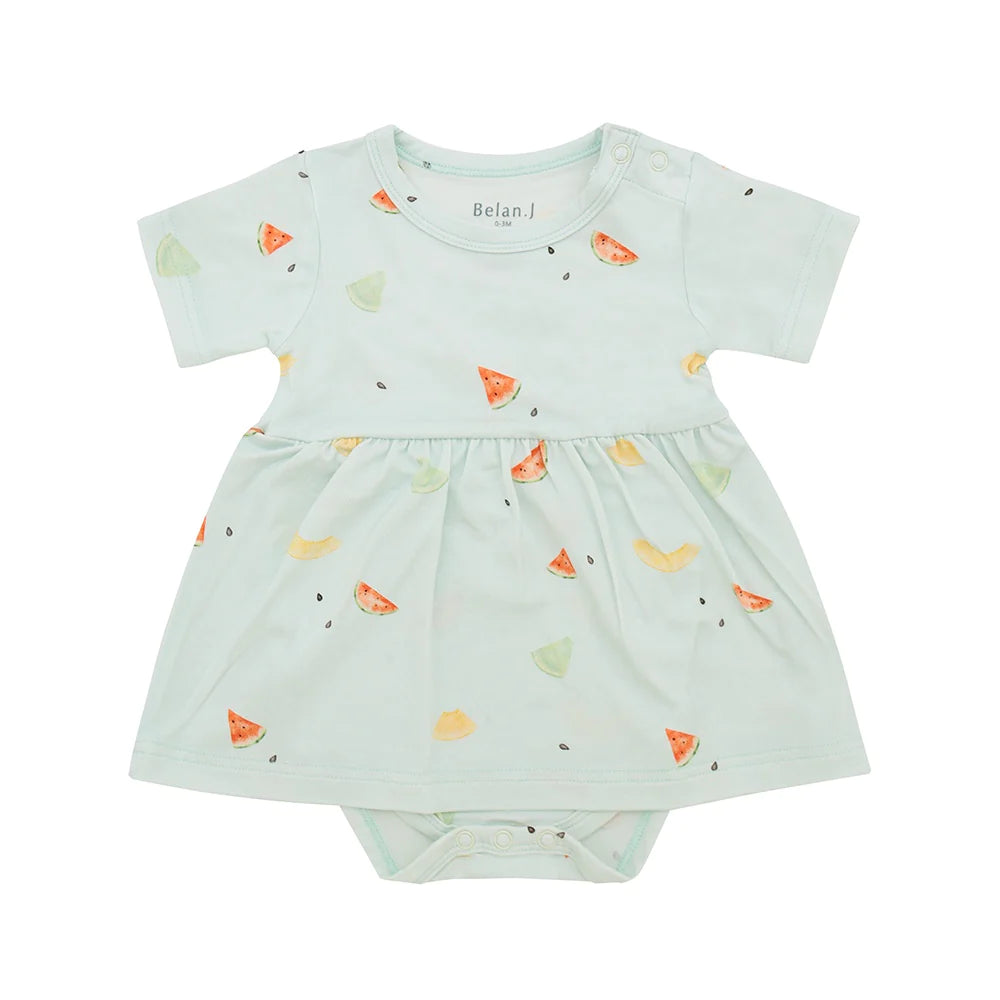 Short Sleeve Skirted Onesie - Melons