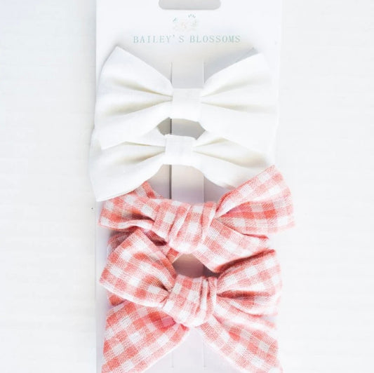 White + Pink Picnic Bow Set