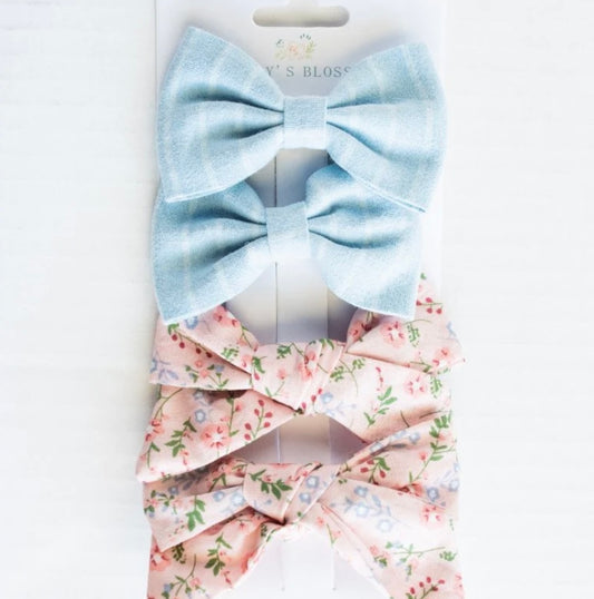 Blue + Peach Floral Bow Set